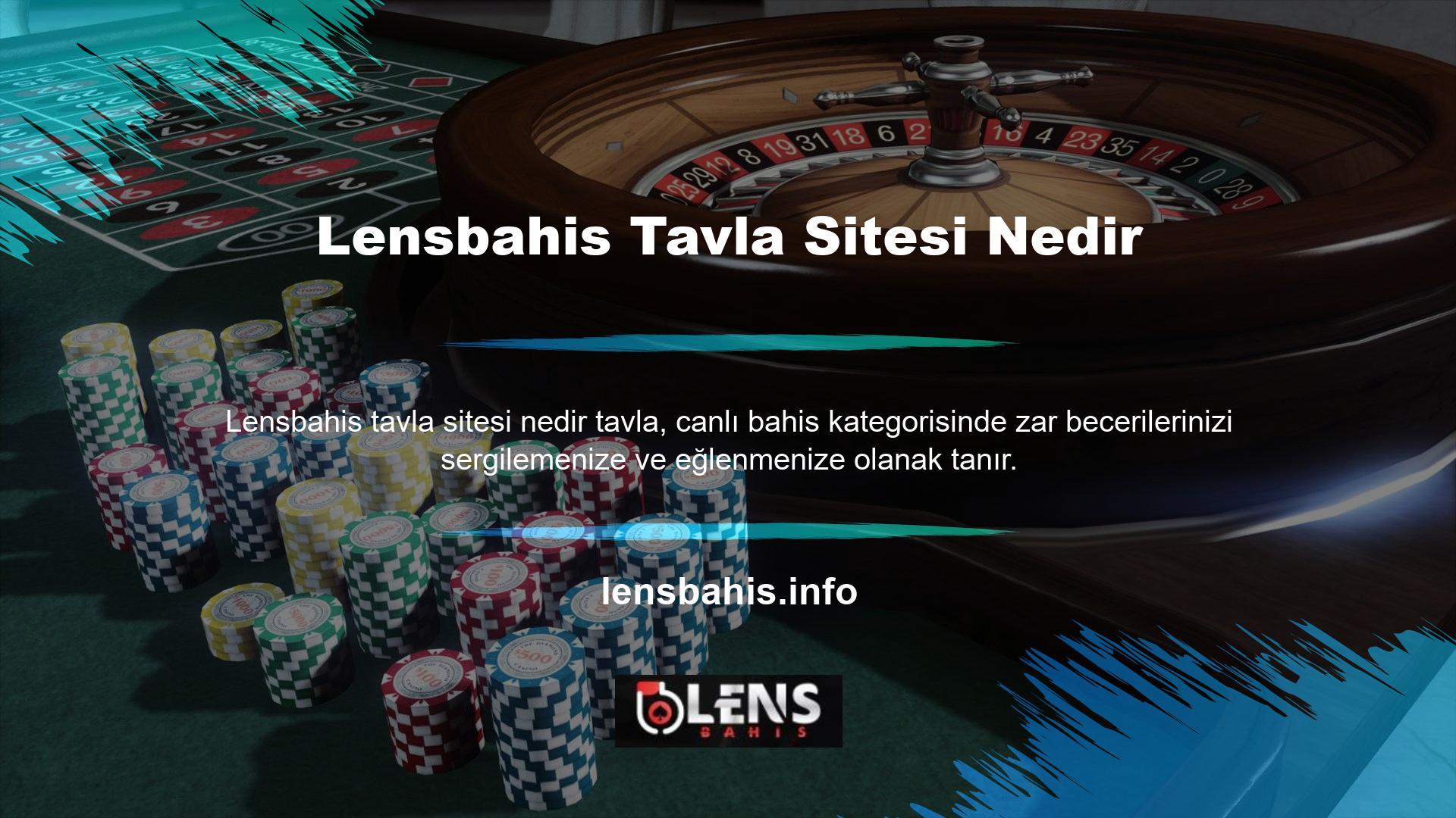 Tavla Lensbahis online bahis sitesi üye olmak isteyen müşterilere yönelik olup bilinen tüm bahis ve canlı oyun türlerini sunmaktadır